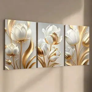 3pcs Wooden Frame Decorative Art, Nordic Modern Living Room Wall Art, Floral Canvas Prints, Stylish Flower Prints, Framed and Unframed Options