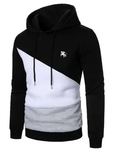 Men's Hooded Sweatshirt Colorblock Patchwork Embroidered Fitted Casual Fall Winter Outdoor Warm Clothing