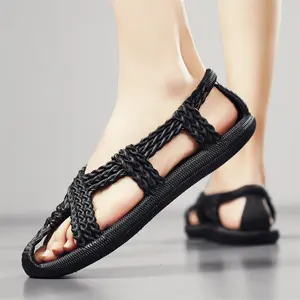 2026 New Vintage Braided Sandals Men Soft Non-Slip Open-Toe Slip On Beach Slippers