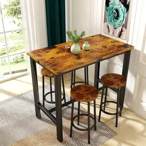 Hooseng Bar Table Set, 4-Piece Industrial Counter Height Pub Table with Chairs, Perfect for Kitchen and Breakfast Dining Melamine Practical