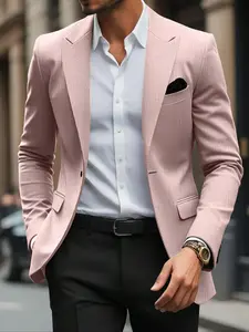Men's Solid Color Business Formal Wear Menswear Suit Jacket, Slim Fit Long Sleeve Lapel Neckline Blazer for Work Office, Fashion Men's Clothing for Summer