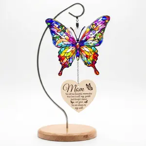Butterfly Memorial Acrylic Suncatcher Table Decor with Wooden Base, Butterfly Memorial Gifts, Memorial Gifts for Loss of Mom, Sympathy Gifts for Loss of Mother, Bereavement Gifts for Loss of Mother