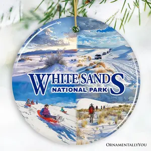 Illustrated Scenery White Sands National Park Ceramic Ornament, New Mexico Travel Souvenir and Christmas Gift