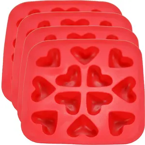 Fairly Odd Novelties Silicone Heart Ice Cube Tray, Non-Stick, Heat-Resistant, Mini Ice Cube Trays, Perfect for Valentines Day or Weddings, 4-Pack, Red