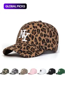 Women's Ny Leopard Print Hat, Adjustable Size Baseball Cap, Fashionable Design, Suitable for Sports & Casual Outings, All-Season Woven Fabric Cap, Adjustable Caps