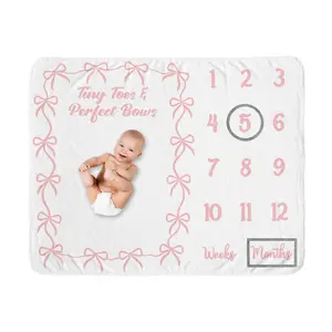 Sweet Jojo Designs Baby Milestone Blanket (Pink Bows) for Girls, Infant Receiving Blankets for First Year Monthly Newborn Photography Props (Elegant, Tiny Toes & Perfect Bow for the Ballet Collection)