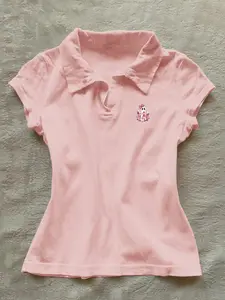 Breast Cancer Awareness Polo Shirt, Ribbon Design, Fitted Medium Stretch Fabric, Perfect for October Out Events & Teams