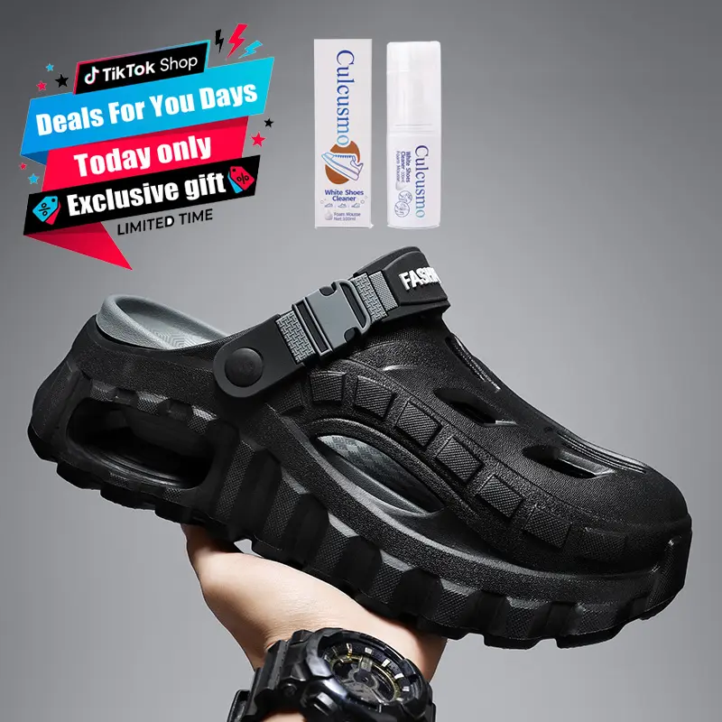 【Free gift】Men's Summer Slippers Outdoor Teenagers Thick Sole Height Increasing Driving Dual Use Closed Toe Cool Hollow Shoes