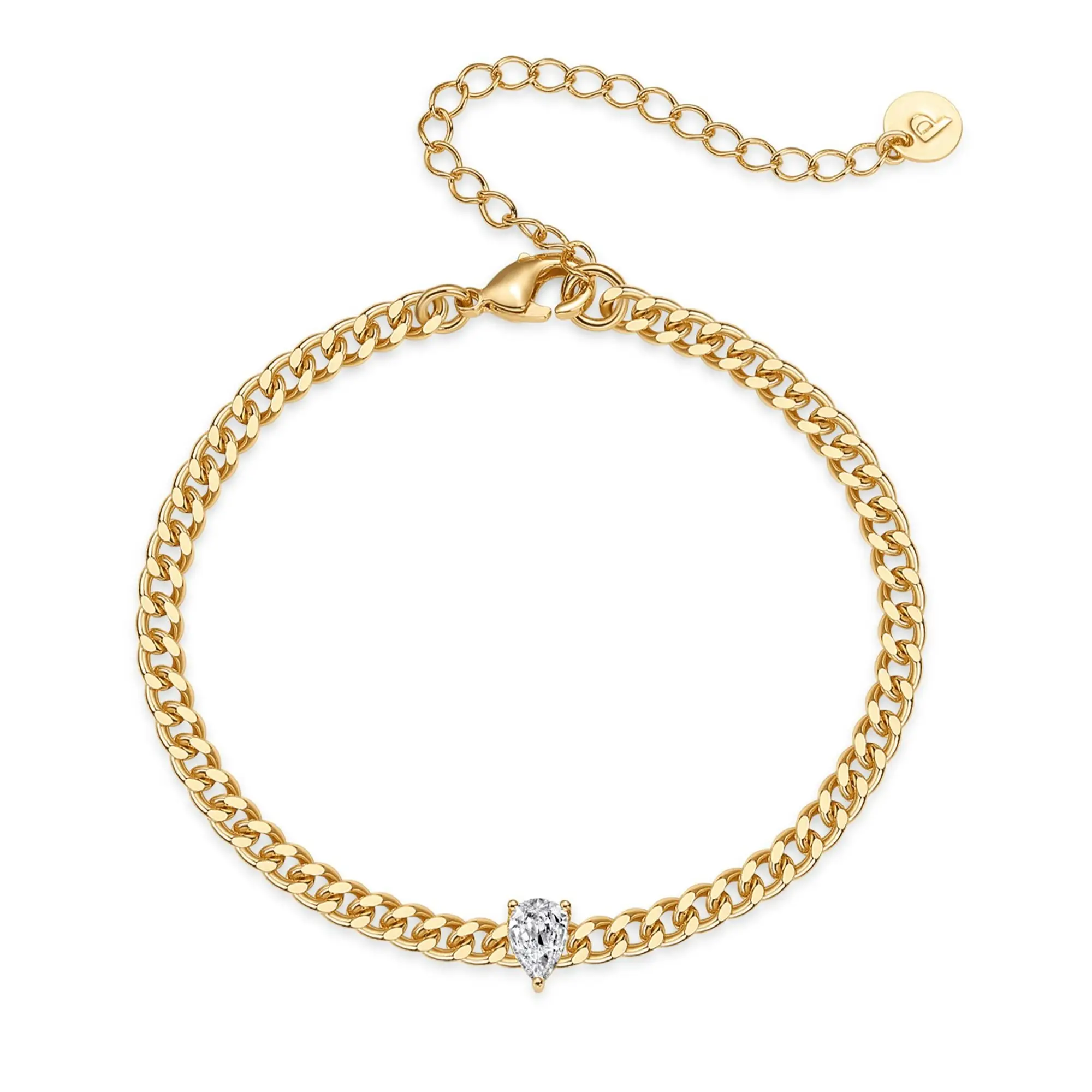 PAVOI 14K Gold Plated Women's Cubic Zirconia Solitaire Diamond Curb Cable Bracelet