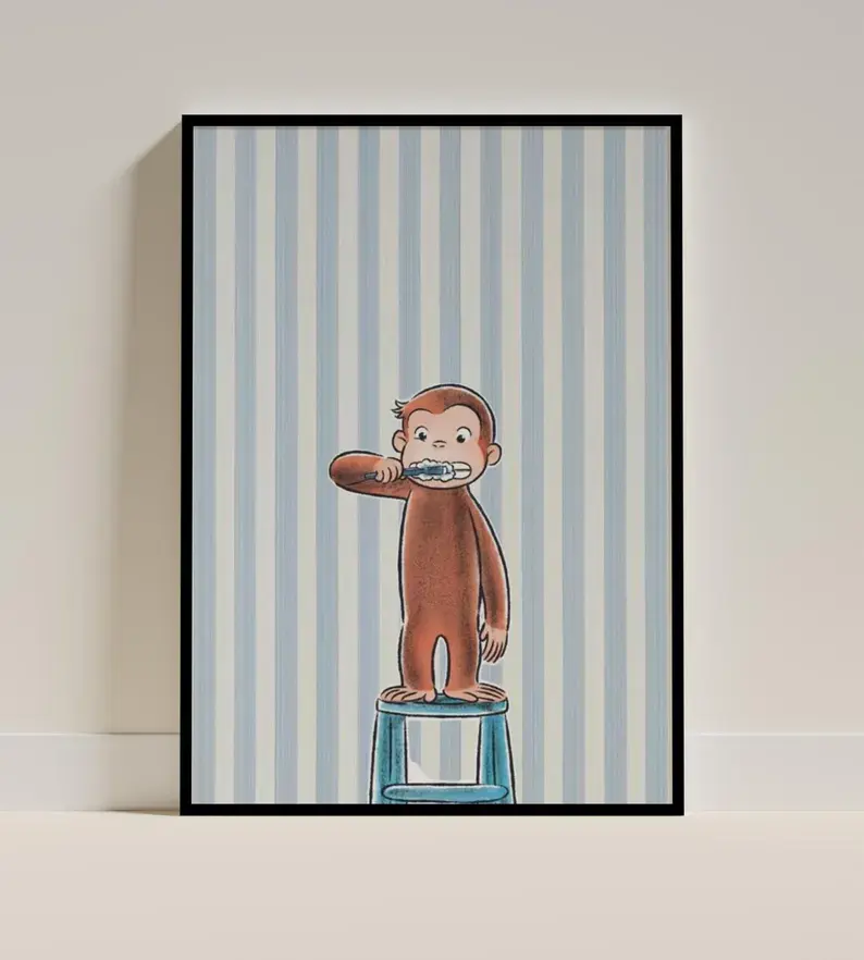 Curious George Vintage Cartoon Monkey Poster - Smooth Universal Digital Photo Paper Wall Art, Home Decor for Kid Room Study, Nostalgic Character Print, Classroom Display Home Supplies