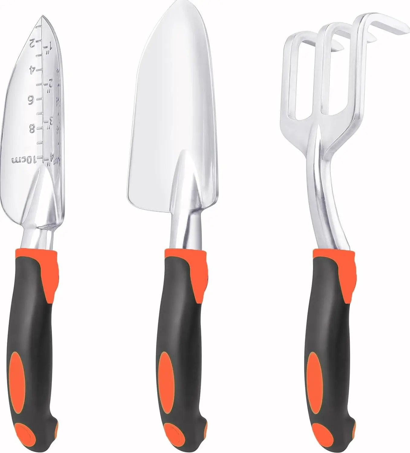 3 Pack Heavy Duty Garden Tool Set, Aluminum Alloy Gardening Tools with Ergonomic Handle, Hand Shovel Transplant Trowel & Hand Rake for Planting, Weeding & Outdoor Lawn Care