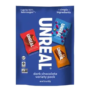 UNREAL Dark Chocolate Variety Pack 15.4 oz - 3 Real-Ingredient Snacks Peanut Butter Cups Gems & Caramel Nougat Bars - Up to 40% Less Sugar - Individually Wrapped for Sharing Dessert