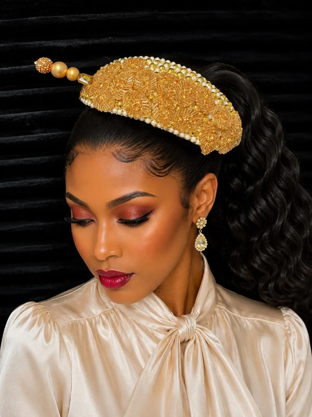 Luxury Gold Beaded Fascinator Hat for Women