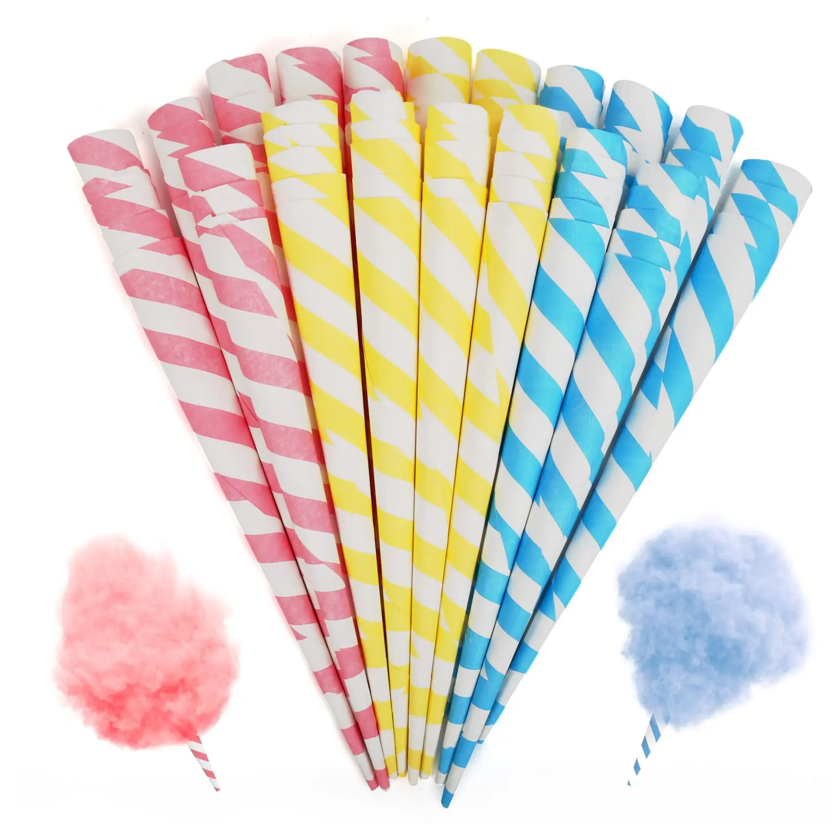 90PCS Multicolor Cotton Candy Paper Cones for Cotton Candy Making in Parties & Festivals Colorful Disposable