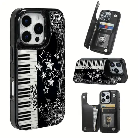 Starfall Keys TPU Phone Case with Card Slot - Slim Protective Smartphone Cover, Patterned Wallet Case for iPhone 16 Pro Max, 16, 15 Pro, 14 Plus, 13, 12 Pro Max - accessories casing protection devices