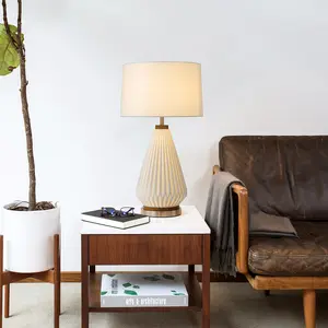 Concord Bone Porcelain Table Lamp - 28", White and Walnut, 4-Way Rotary Switch