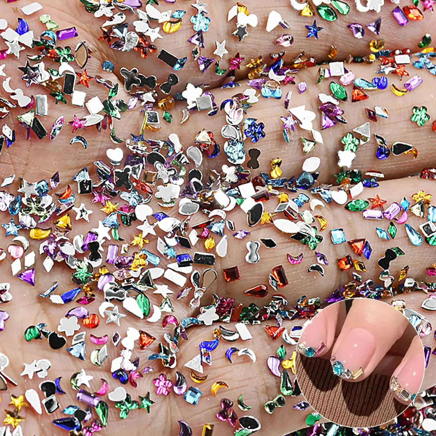 Halloween Fall Gift 3000Pcs 3D Nail Charms Kit - Multi-Shape Colorful Crystal Rhinestones, Mini Heart/Star Glitter Gems, Exquisite French Petite Decorations for Women’s Acrylic Nails