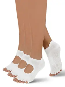 3 Pairs Women Half Toe Five Toe Yoga Socks, Hollow Out Breathable Anti Slip Fitness Socks Casual Soft Sports Socks for Ladies Workout Daily Wear