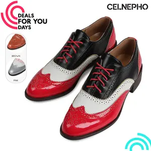 CELNEPHO Oxford Shoes for Women Round Toe Lace-up Wingtips Chunky Block Heel Slip on Casual Party Office Wear Gift Cutout Brogues Saddle Ladies Shoes Dress Shoes Deals For You Days