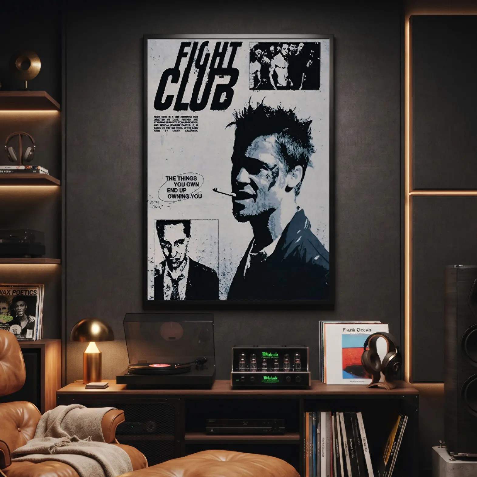 Fight Club Black Humor Plot Vintage Film Poster Print, Minimalist Framed Artwork for Living Room Wall Decor with Hanging Feature, Photo