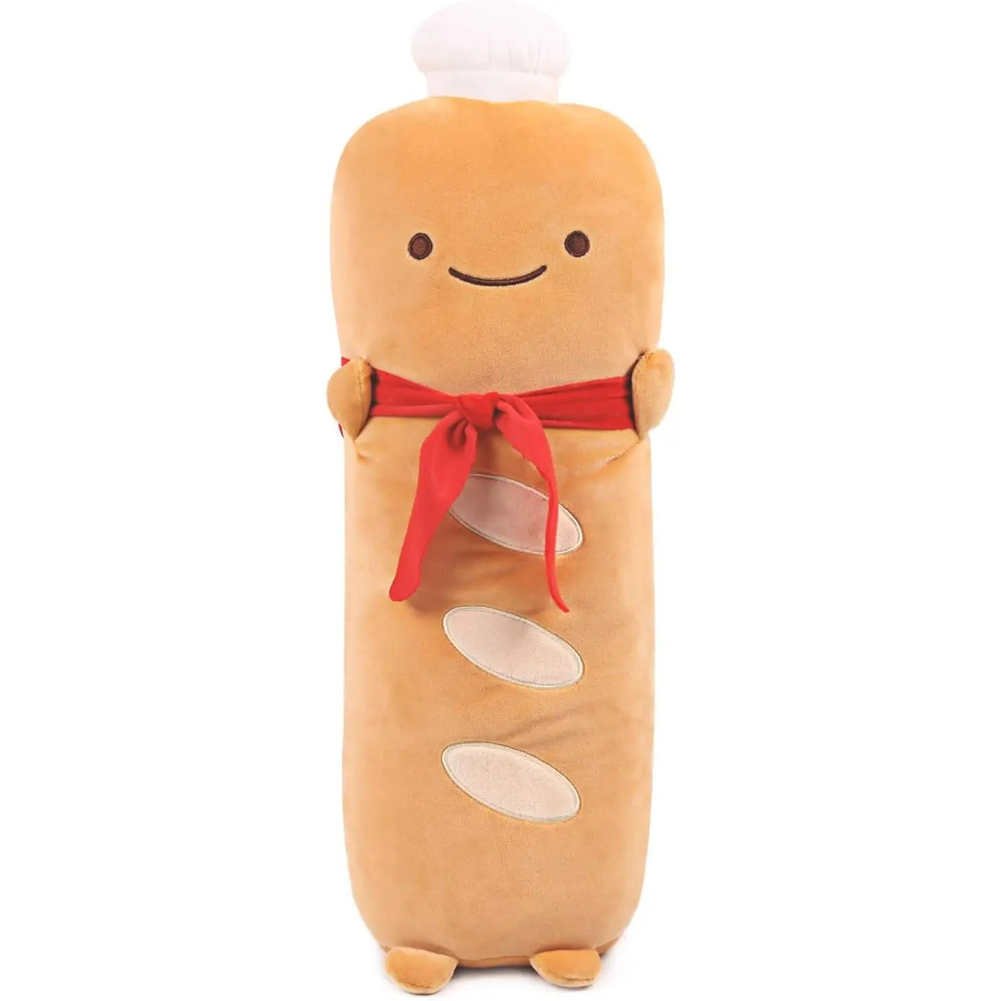 Funny 17.7in Toast Baguette Pillow, Baguette Shape Plush Hugging Pillow with Red Scarf,Soft Toast Food Sofa Cushion for Home Decor,Plush  for Friends Family Birthday
