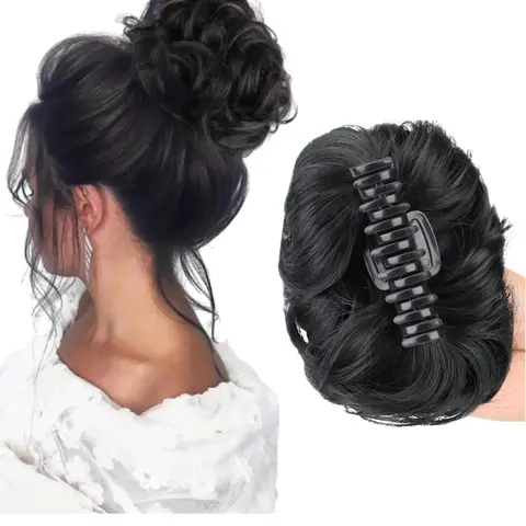 Fashionable Bun Hair Clipper, Puffy Fake Hair Accessory, Trendy Hot Girl Feather Hair Claw Clips, Flower Bud Headwear, Floral Hair Accessories