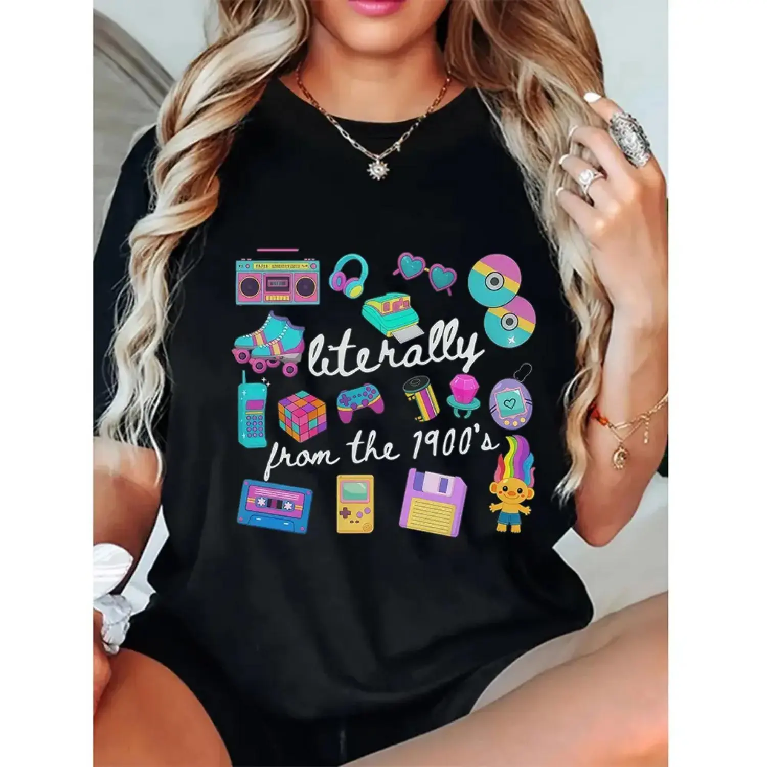 Women from the 1900s cotton T-shirt — humorous retro ’90s meme clothing; great gift for mom; vintage 1900s/vintage ’90s girl tee