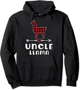 Uncle Llama Christmas Red Plaid Buffalo Family Matching Pjs Pullover Hoodie - Matthewmatt Shop 83B09DYR4PGG