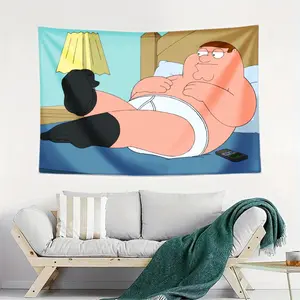 Wall Tapestry Blue With Peter Griffin Cartoon Character Lying On Bed In Underwear And Socks For Living Room Bedroom Decortapestry gifts for boyfriendwall decor flags