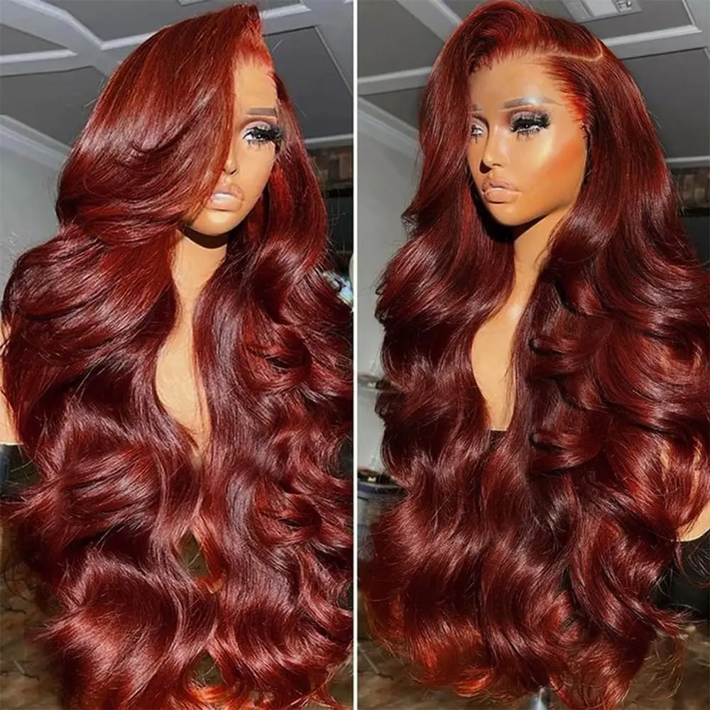 GK Hair Body Wave Reddish Brown Lace Front Wigs Human Hair 13×6 HD Lace Body Wave Aubrun Brown Front Wig Pre Plucked Red Human Hair Colored Wig 180% Density
