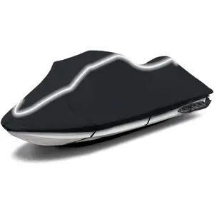 Upgraded Fade and Crack Resistant Trailerable Jet Ski Cover, Heavy-Duty Waterproof and UV Protection PWC Cover,Jetski Watercraft Cover with Reflective Strips Black Fits from Stand-up