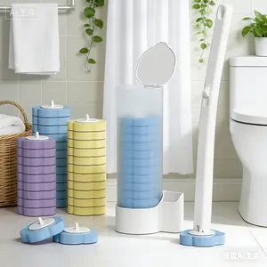 Disposable Toilet Brush Set with Scented Replacement Heads Lavender Ocean Lemon Fragrant Tablet System for Deep Cleaning Hygienic Bathroom Maintenance Multi-Layer Head Brush Refill and Cleaner - Floral, Traditional
