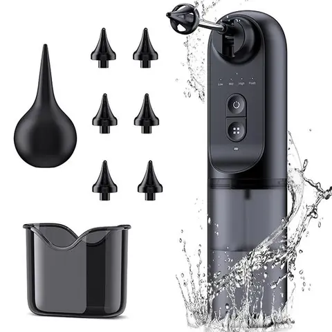 Electric Ear Wax Removal Tool, Water Powered Ear Cleaner, Ear Cleaning Kit with 6 Tips, 4 Pressure Settings, Ear Wax Cleaner, Effective for Ear Wax Buildup, Black/Pink, MothersDayGift