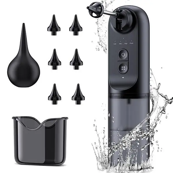 Electric Ear Wax Removal Tool, Water Powered Ear Cleaner, Ear Cleaning Kit with 6 Tips, 4 Pressure Settings, Ear Wax Cleaner, Effective for Ear Wax Buildup, Black/Pink, MothersDayGift