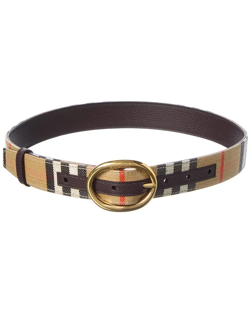 Burberry Reversible Check Coated Canvas & Leather Belt