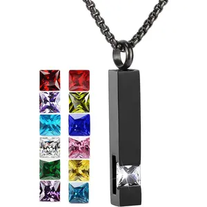Urn Necklaces for Ashes Birthstone Cube Urns for Human Ashes Memorial Cremation Urn Locket Keepsake Ashes Jewelry