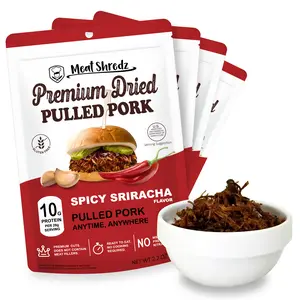 Meat Shredz - Premium Dried Pulled Pork (Sriracha Flavor, 4 Pack) | Gluten Free | High Protein & Low Sugar | Bacon Bits | Dehydrated Backpacking & Camping Food | Shredded, Dried Jerky Chew Snack