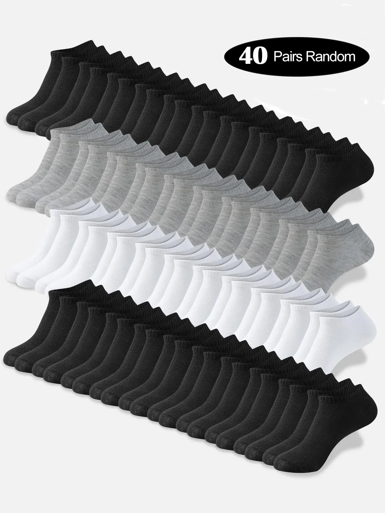 40 Pairs Random Sock Packs Men's Plain Ankle Socks, Thin Sport Socks, Unisex Low Top Boat Socks, Breathable Soft Cotton Socks for Daily Wear, Athletic Socks