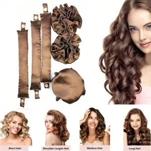 2/4/6-Piece Satin Heatless Curler Set Hair Rollers + Adjustable Hair Bonnet Overnight Curling Kit for All Hair Types