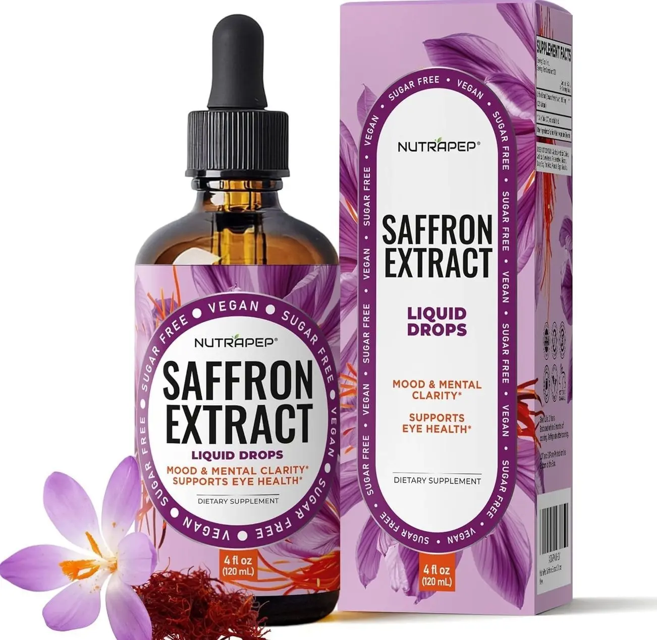 NutraPep Saffron Extract Drops - Pure Saffron Liquid Supplement for Mood, Focus & Antioxidant Support - Non-GMO Vegan Alcohol-Free Sugar-Free - 4 fl oz (120 mL)