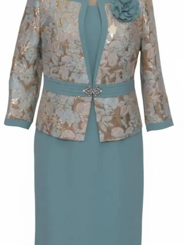 Sage Green & Gold Floral Brocade Dress with Matching Jacket  Elegant 3/4  Sleeve Formal Two-Piece Suit - TikTok Shop