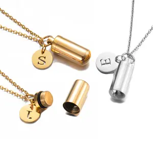 Unisex Cylinder Cremation Jewelry Urn Necklace Initial Letter Charm Keepsake for  Human Ashes Holder Pendant Memorial Gifts