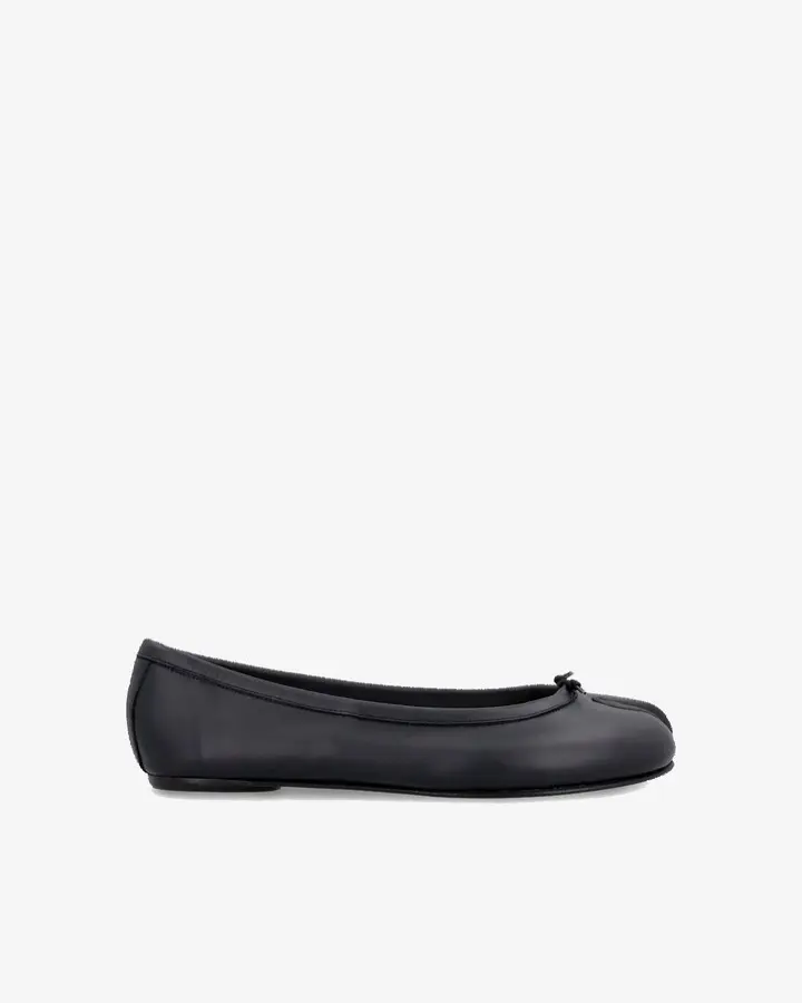 Tabi Flats Black - Slip-on with Knot Detail 100% Leather Upper Comfortable Leather Sole True to Size Fit Minimalist Design Women's Shoes