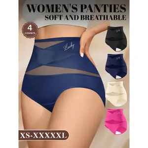 Women's High-Waisted Fitted Mesh Panties Set (4-Pack), Soft Breathable Non-Irritating Design, Comfortable All Season Underwear, Underwear Sets, Sizes S-Xxl, High Waisted Panty, Womenswear