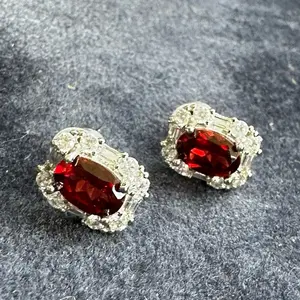 Red Garnet with Sterling Silver stud lightweight and comfortable . Natural gemstone handmade