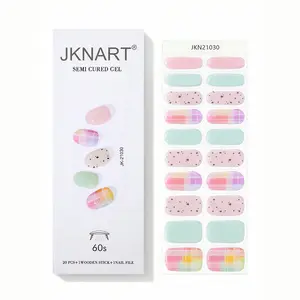 20pcs Semi-Cured Nail Polish Strips, UV Gel Nail Stickers, Full Cover Soft Gel Nail Patch, Salon Quality Women's Nails, French Nail Art (needs UV Lamp)