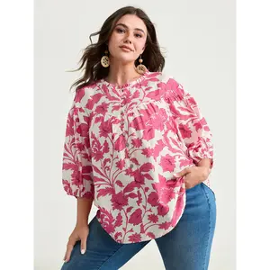 BloomChic Women's Plus Size Nylon Fabric Blouse - Lady's Fit Button-Front Shirts, Sweet Floral Print, M-6X Sizes, 2026 Summer Mother's Day Pick Swimweek, Tops, Button Up Front,Spotlight,Summer wins,Deals for you days, Plus Size Fashion, Woman Tops