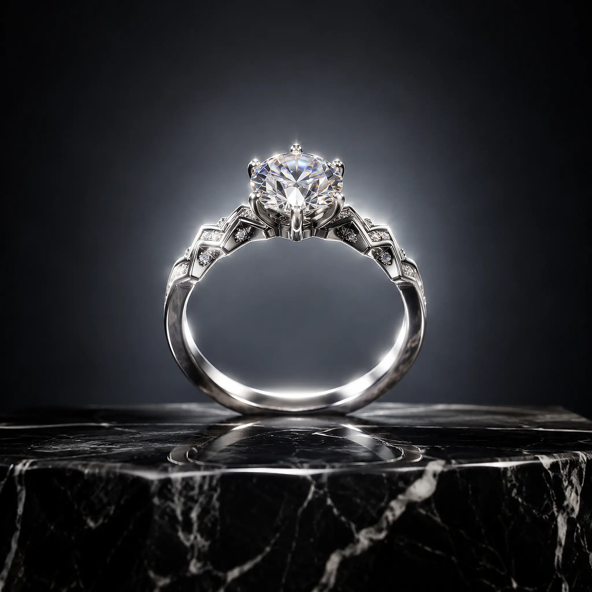V-Shank Moissanite Solitaire Ring, Round Cut Silver Engagement Wedding Ring Anniversary Jewelry Gift for Her