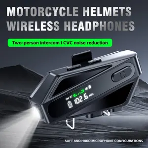MOKATA C6 helmet wireless headset with LED light, LED digital display, FM radio, 500-meter hands-free call, BT 5.3, two-person music sharing, noise reduction system, and soft and hard microphones