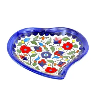 Catchall Heart Shaped 15x13cm Plate Serving Stylish Aesthetic Small Blue & White Floral Design for Nuts Snacks